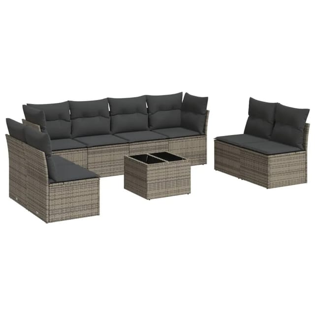 vidaXL 9-tlg Garten-Sofagarnitur mit Kissen Grau Poly Rattan Modell 42