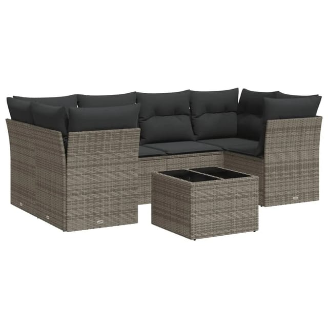vidaXL 7-tlg Garten-Sofagarnitur mit Kissen Grau Poly Rattan Modell 57