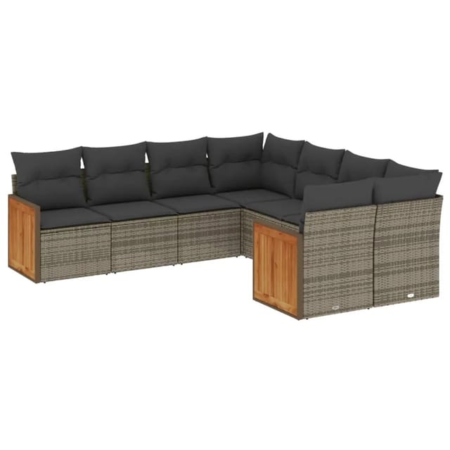 vidaXL 8-tlg Garten-Sofagarnitur mit Kissen Grau Poly Rattan Modell 124