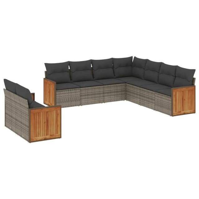 vidaXL 9-tlg Garten-Sofagarnitur mit Kissen Grau Poly Rattan Modell 90