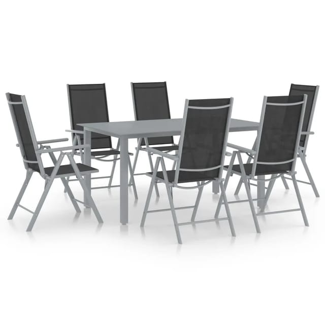 vidaXL 7-tlg Garten-Essgruppe Aluminium Silbern und Schwarz