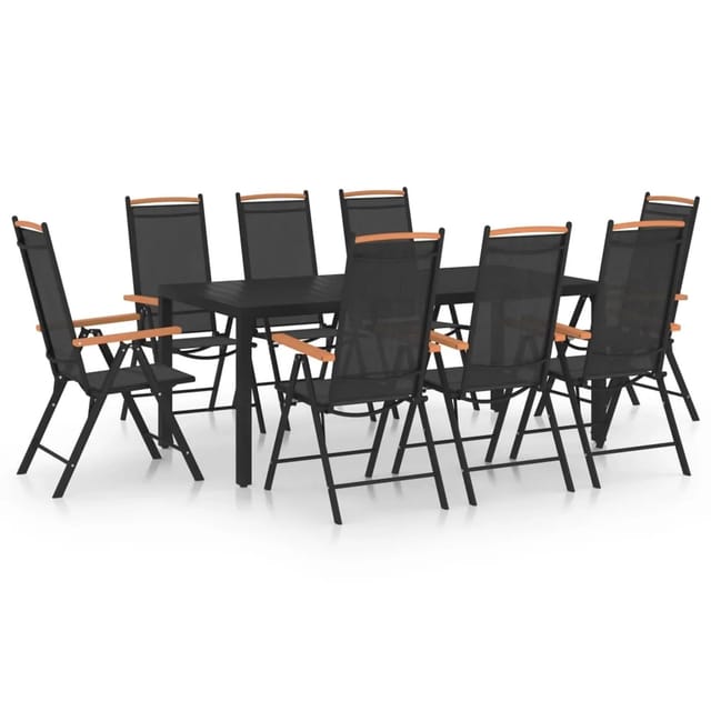 vidaXL 9-tlg Garten-Essgruppe Aluminium Schwarz Modell 1