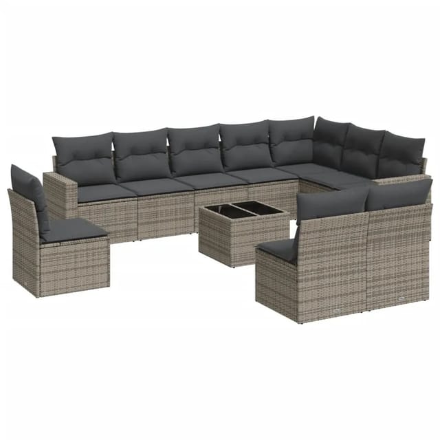 vidaXL 11-tlg Garten-Sofagarnitur mit Kissen Grau Poly Rattan Modell 8
