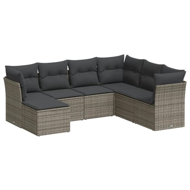 vidaXL 7-tlg Garten-Sofagarnitur mit Kissen Grau Poly Rattan Modell 50