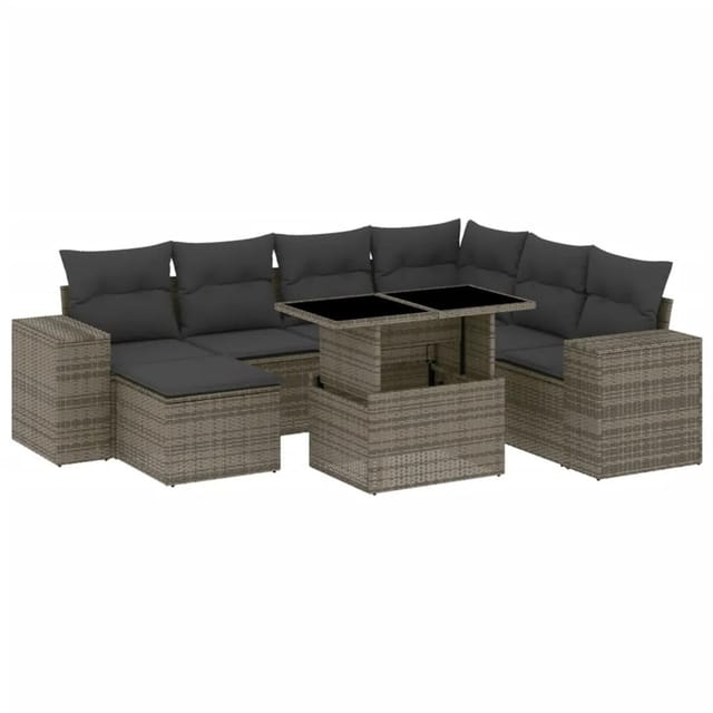 vidaXL 8-tlg Garten-Sofagarnitur mit Kissen Grau Poly Rattan Modell 162