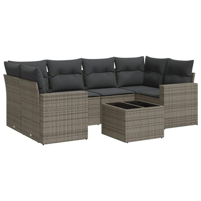 vidaXL 7-tlg Garten-Sofagarnitur mit Kissen Grau Poly Rattan Modell 35