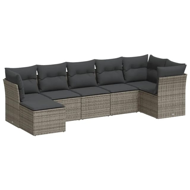 vidaXL 7-tlg Garten-Sofagarnitur mit Kissen Grau Poly Rattan Modell 55