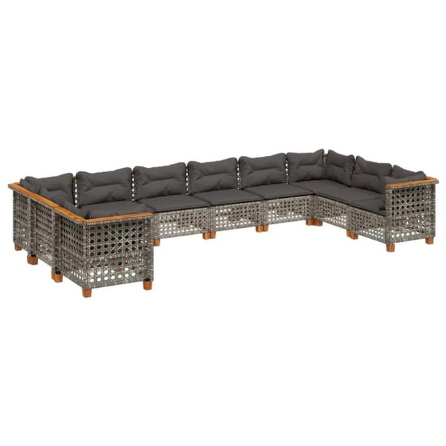 vidaXL 10-tlg Garten-Sofagarnitur mit Kissen Grau Poly Rattan Modell 118