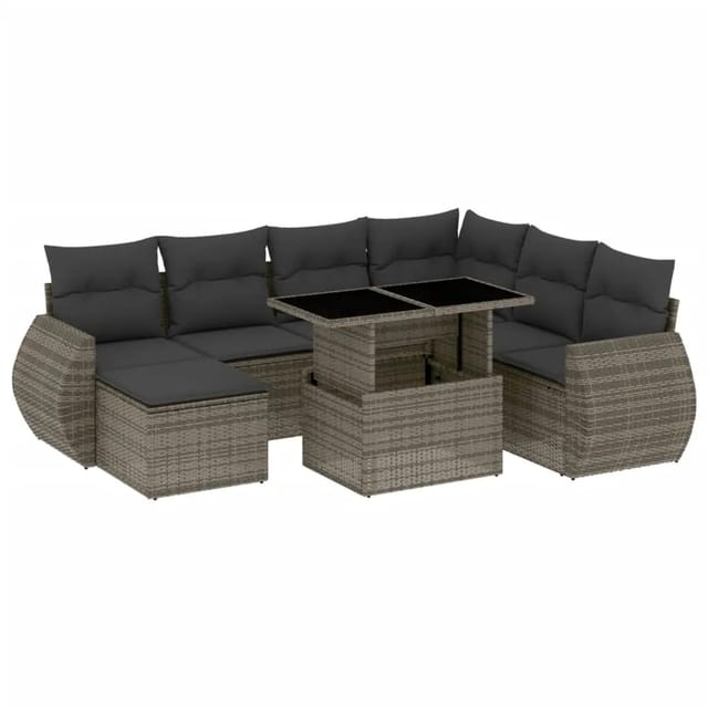 vidaXL 8-tlg Garten-Sofagarnitur mit Kissen Grau Poly Rattan Modell 144