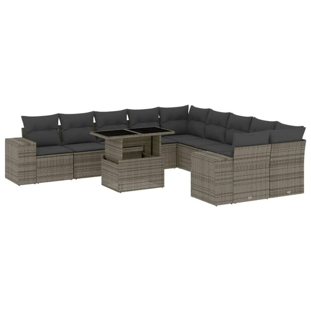 vidaXL 11-tlg Garten-Sofagarnitur mit Kissen Grau Poly Rattan Modell 86