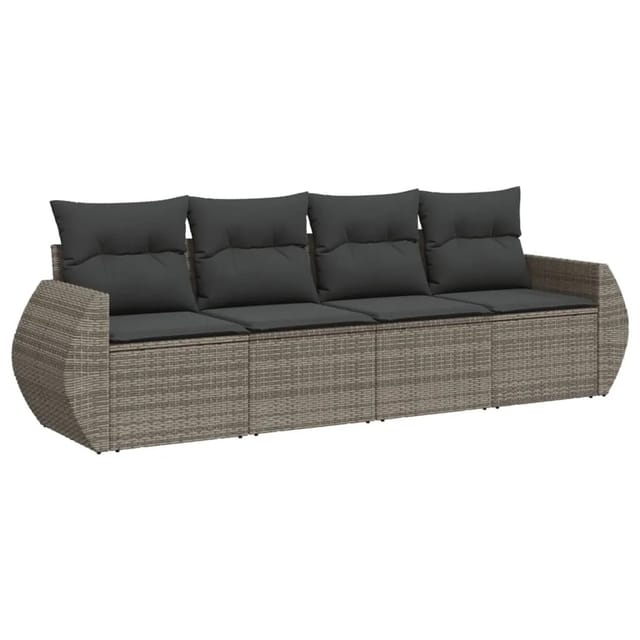 vidaXL 4-tlg Garten-Sofagarnitur mit Kissen Grau Poly Rattan Modell 15