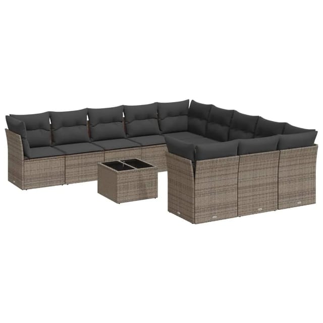 vidaXL 12-tlg Garten-Sofagarnitur mit Kissen Grau Poly Rattan Modell 29
