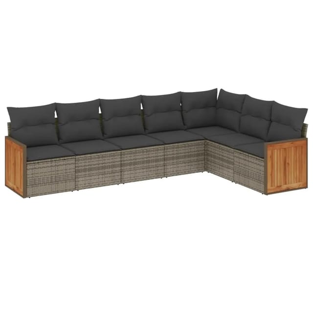 vidaXL 7-tlg Garten-Sofagarnitur mit Kissen Grau Poly Rattan Modell 153