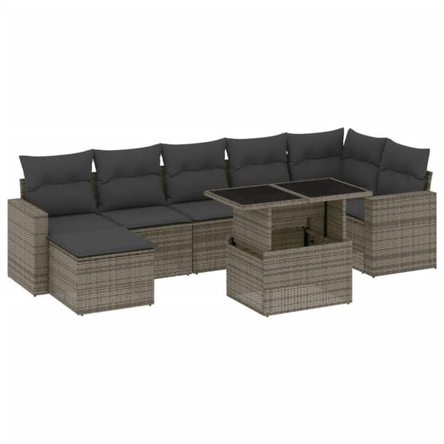 vidaXL 8-tlg Garten-Sofagarnitur mit Kissen Grau Poly Rattan Modell 142