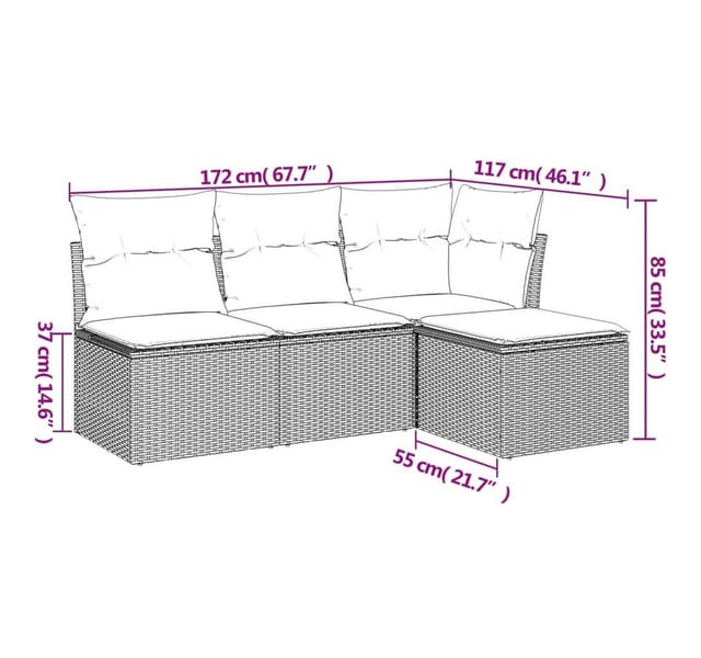 vidaXL 4-tlg Garten-Sofagarnitur mit Kissen Grau Poly Rattan Modell 16