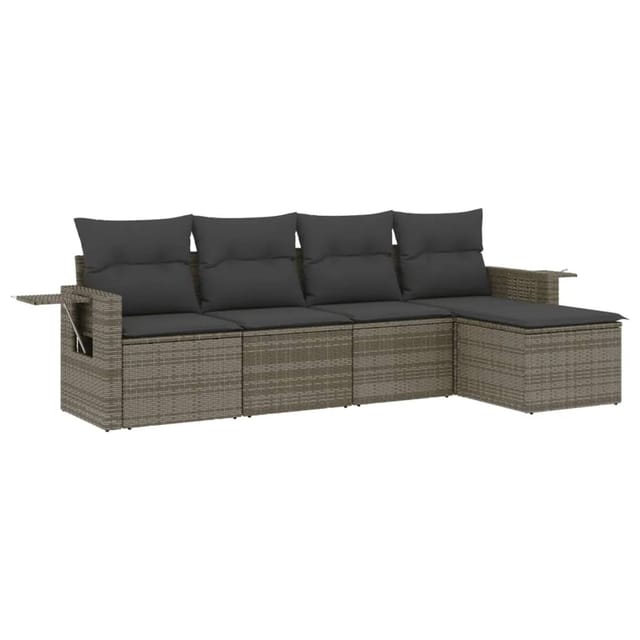 vidaXL 5-tlg Garten-Sofagarnitur mit Kissen Grau Poly Rattan Modell 63