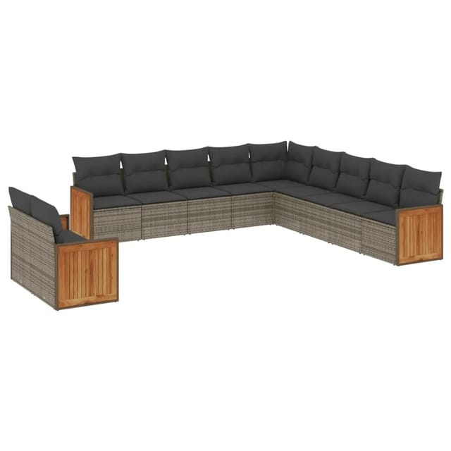 vidaXL 11-tlg Garten-Sofagarnitur mit Kissen Grau Poly Rattan Modell 80