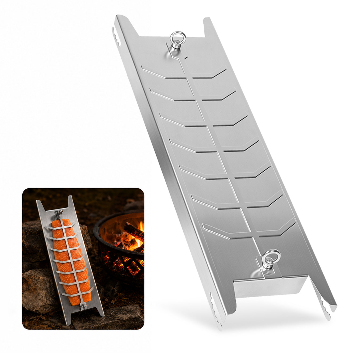 Jiubiaz Flammlachsbretter, Silberfarbene Lachsplatte, Maximale Tragkraft 2,5 Kg, Maße 59,5 × 16 × 3,6 Cm