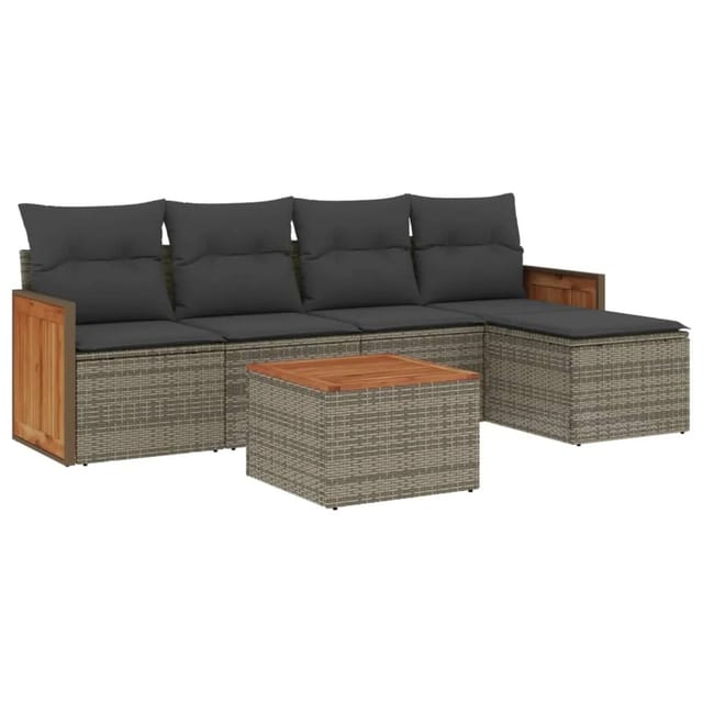 vidaXL 6-tlg Garten-Sofagarnitur mit Kissen Grau Poly Rattan Modell 74