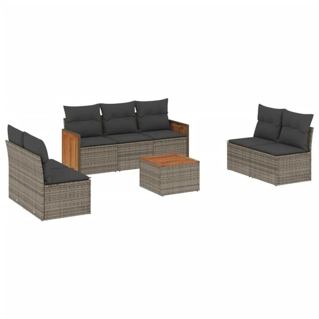 vidaXL 8-tlg Garten-Sofagarnitur mit Kissen Grau Poly Rattan Modell 60