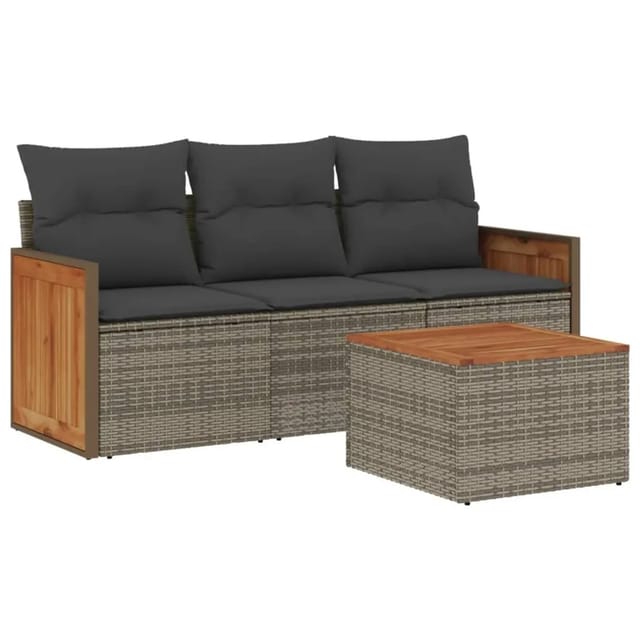 vidaXL 4-tlg Garten-Sofagarnitur mit Kissen Grau Poly Rattan Modell 27