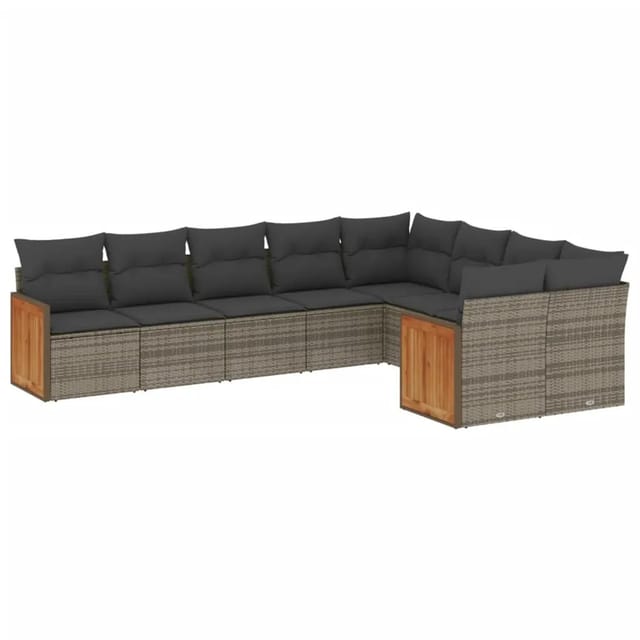 vidaXL 9-tlg Garten-Sofagarnitur mit Kissen Grau Poly Rattan Modell 87