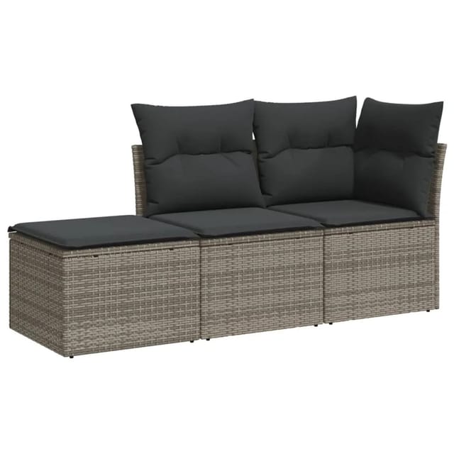 vidaXL 3-tlg Garten-Sofagarnitur mit Kissen Grau Poly Rattan Modell 5