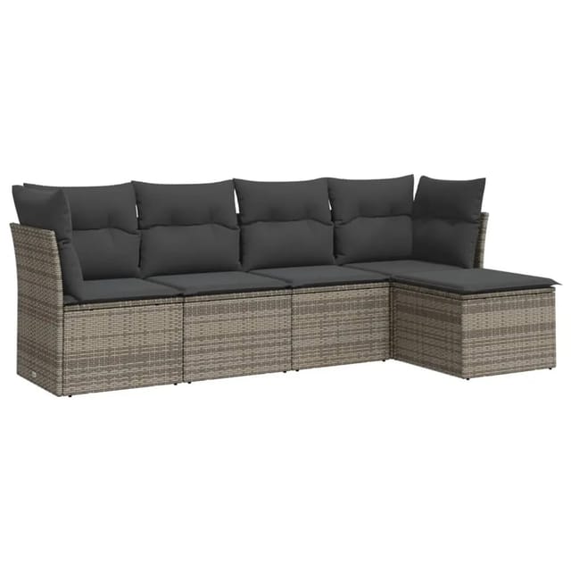 vidaXL 5-tlg Garten-Sofagarnitur mit Kissen Grau Poly Rattan Modell 29