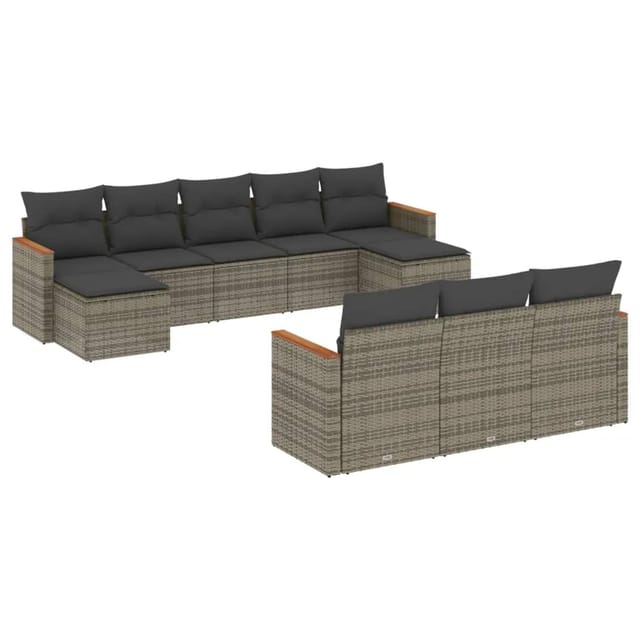 vidaXL 10-tlg Garten-Sofagarnitur mit Kissen Grau Poly Rattan Modell 73