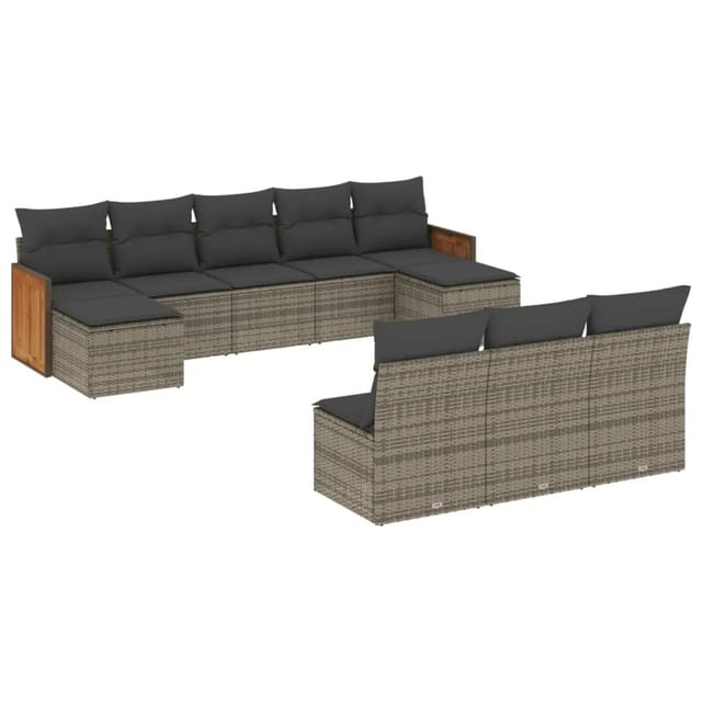 vidaXL 10-tlg Garten-Sofagarnitur mit Kissen Grau Poly Rattan Modell 81