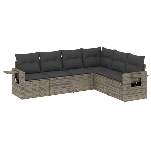 vidaXL 6-tlg Garten-Sofagarnitur mit Kissen Grau Poly Rattan Modell 156