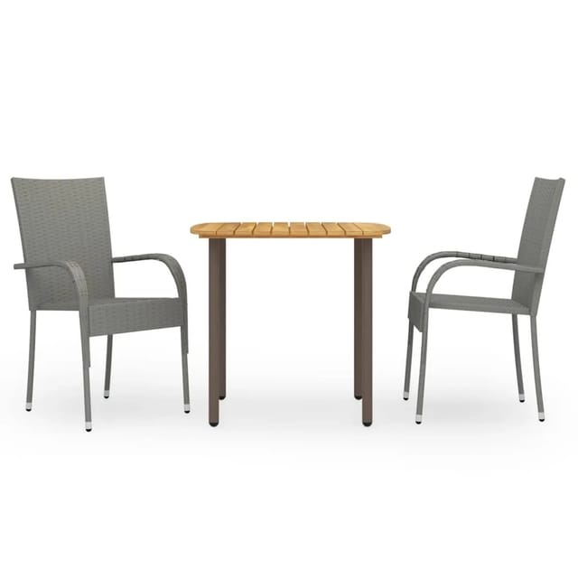 vidaXL 3-tlg Garten-Essgruppe Poly Rattan Grau Modell 3