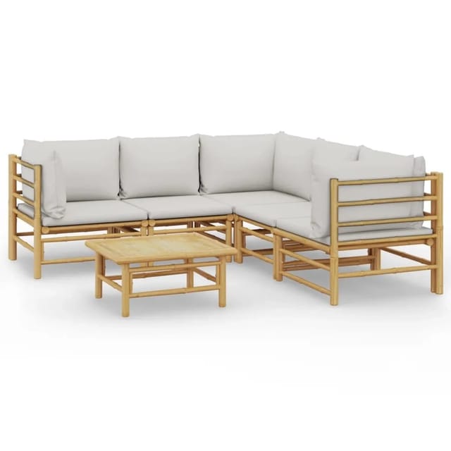 vidaXL 6-tlg Garten-Lounge-Set mit Kissen Hellgrau Bambus