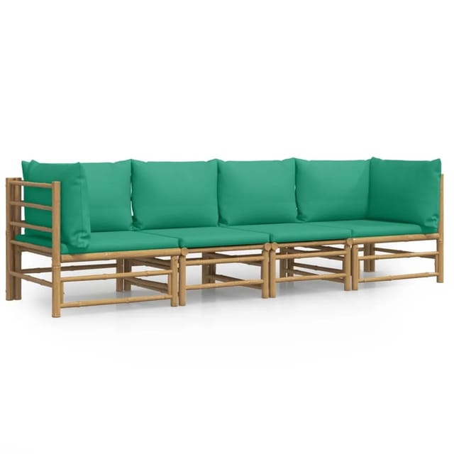vidaXL 4-tlg Garten-Lounge-Set mit Grünen Kissen Bambus Modell 2