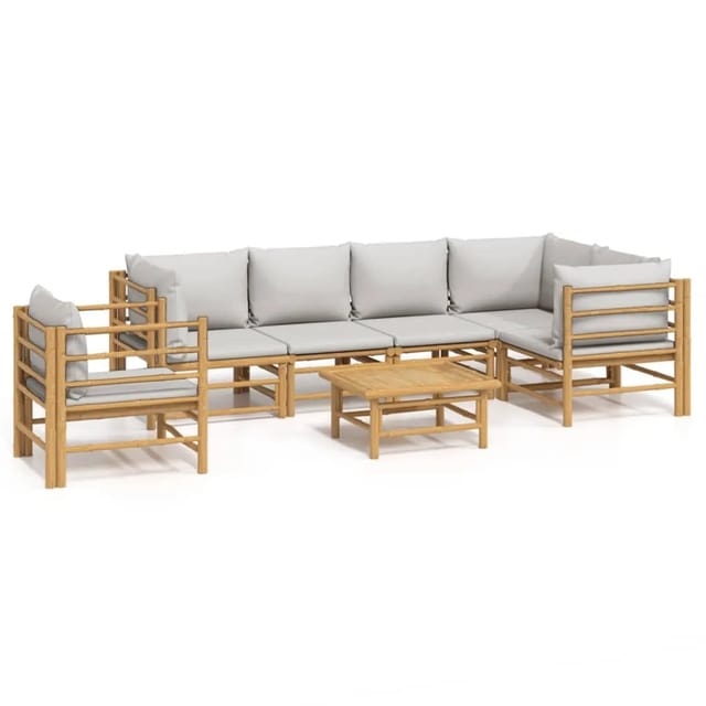 vidaXL 7-tlg Garten-Lounge-Set mit Hellgrauen Kissen Bambus Modell 3