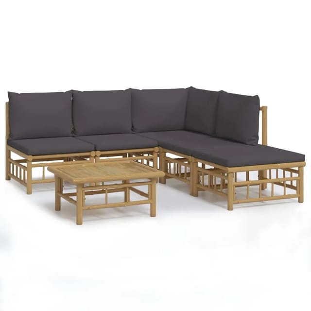 vidaXL 6-tlg Garten-Lounge-Set mit Dunkelgrauen Kissen Bambus Modell 10