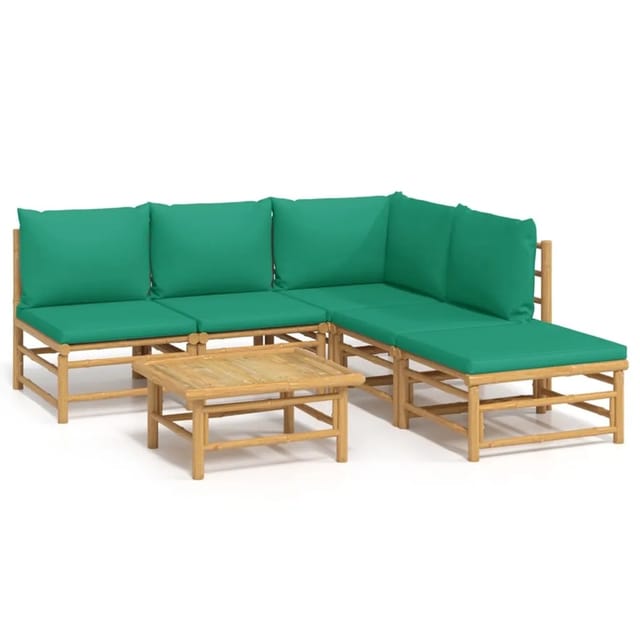 vidaXL 6-tlg Garten-Lounge-Set mit Grünen Kissen Bambus Modell 8