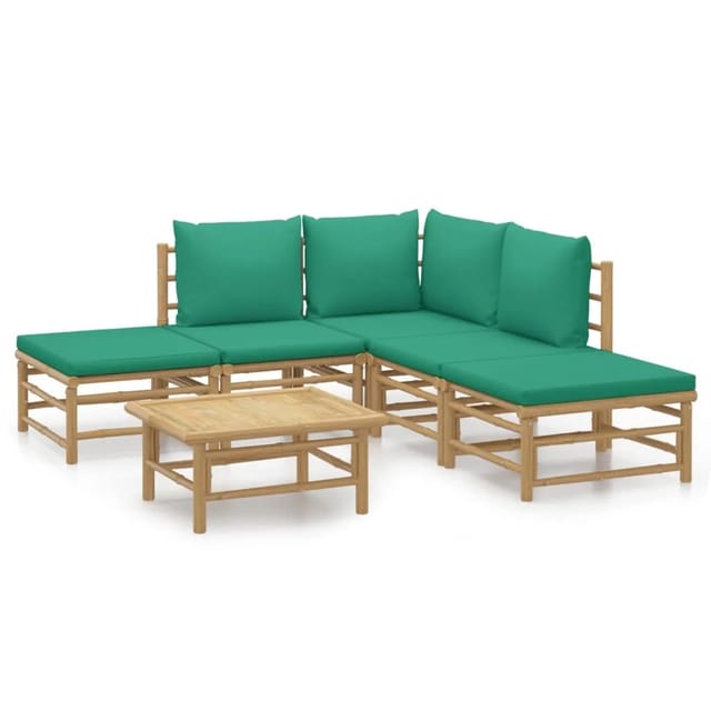 vidaXL 6-tlg Garten-Lounge-Set mit Grünen Kissen Bambus Modell 3