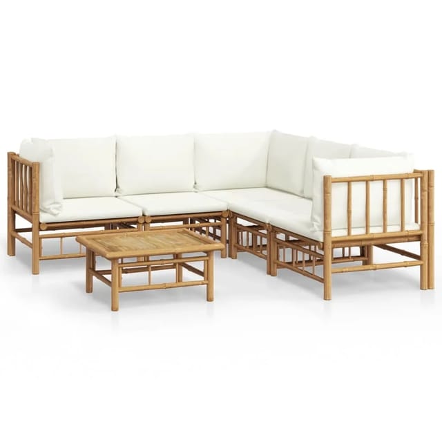 vidaXL 6-tlg Garten-Lounge-Set mit CremeWeißen Kissen Bambus Modell 16