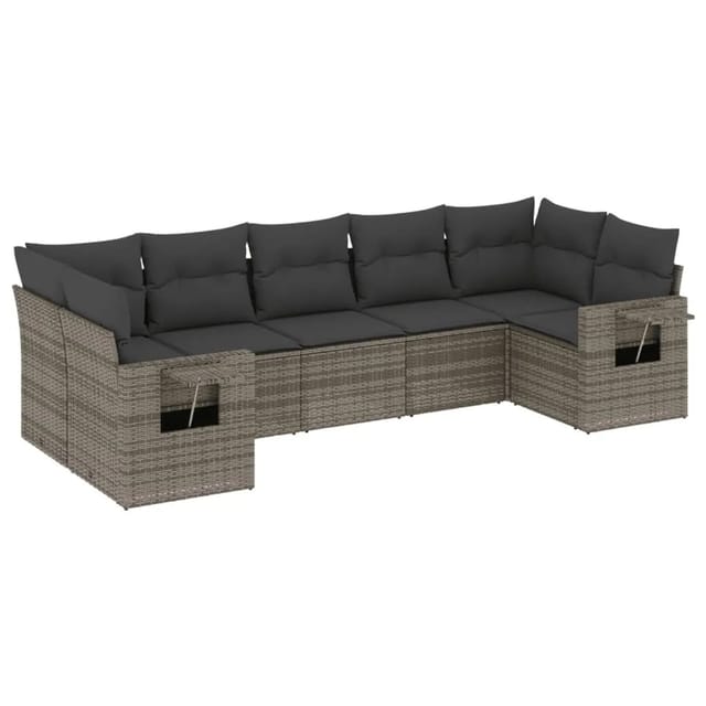 vidaXL 7-tlg Garten-Sofagarnitur mit Kissen Grau Poly Rattan Modell 142