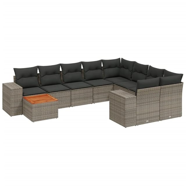 vidaXL 10-tlg Garten-Sofagarnitur mit Kissen Grau Poly Rattan Modell 59