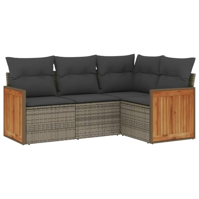 vidaXL 4-tlg Garten-Sofagarnitur mit Kissen Grau Poly Rattan Modell 26