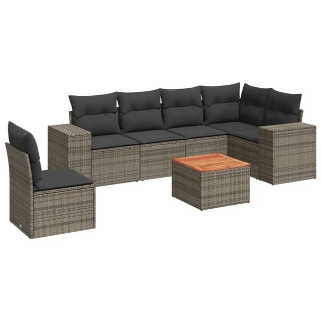 vidaXL 7-tlg Garten-Sofagarnitur mit Kissen Grau Poly Rattan Modell 29