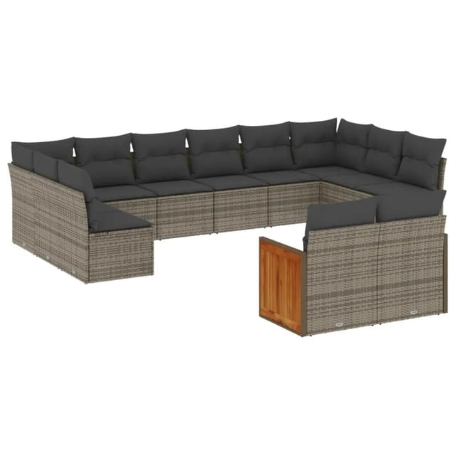 vidaXL 12-tlg Garten-Sofagarnitur mit Kissen Grau Poly Rattan Modell 44