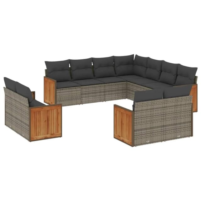 vidaXL 11-tlg Garten-Sofagarnitur mit Kissen Grau Poly Rattan Modell 69