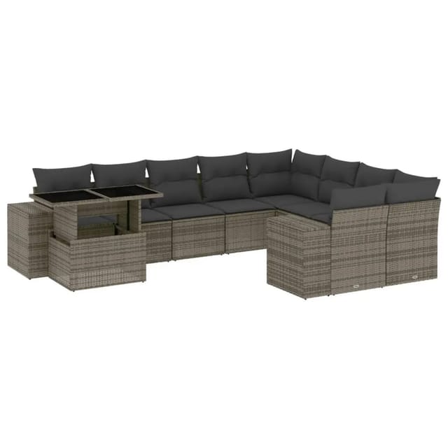 vidaXL 10-tlg Garten-Sofagarnitur mit Kissen Grau Poly Rattan Modell 102
