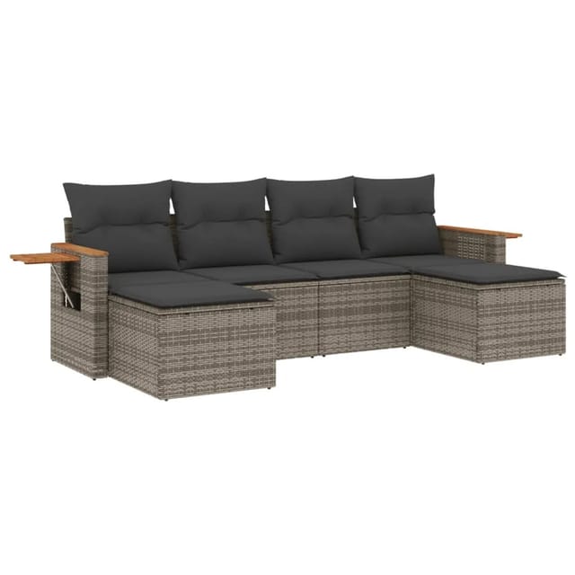 vidaXL 6-tlg Garten-Sofagarnitur mit Kissen Grau Poly Rattan Modell 122