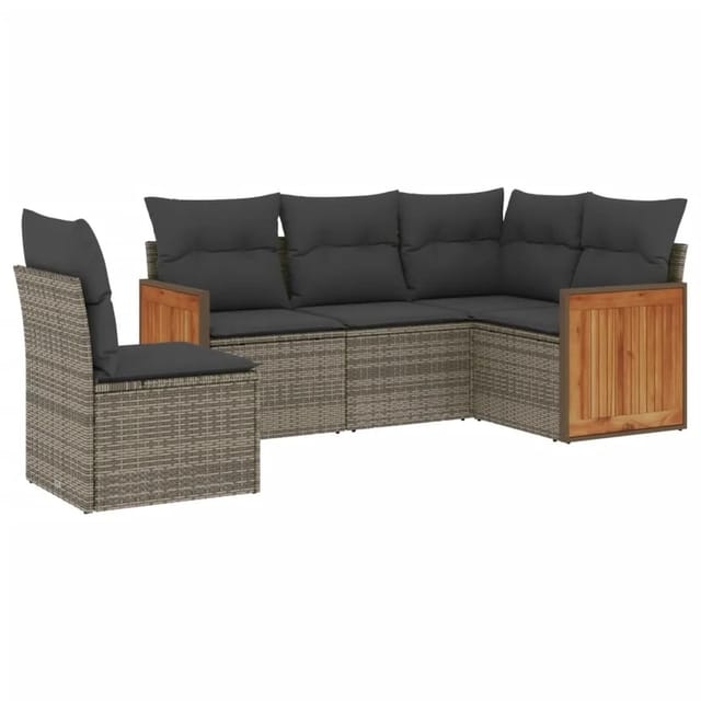 vidaXL 5-tlg Garten-Sofagarnitur mit Kissen Grau Poly Rattan Modell 76