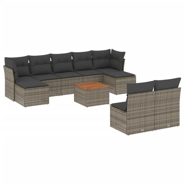 vidaXL 10-tlg Garten-Sofagarnitur mit Kissen Grau Poly Rattan Modell 51