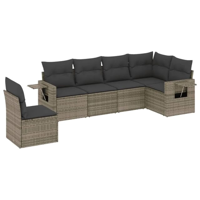 vidaXL 6-tlg Garten-Sofagarnitur mit Kissen Grau Poly Rattan Modell 130